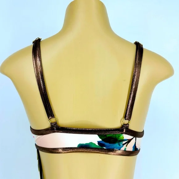 NEW Gianni Bini Copper Metallic Floral Triangle Bikini Top Size Small - Picture 3 of 6